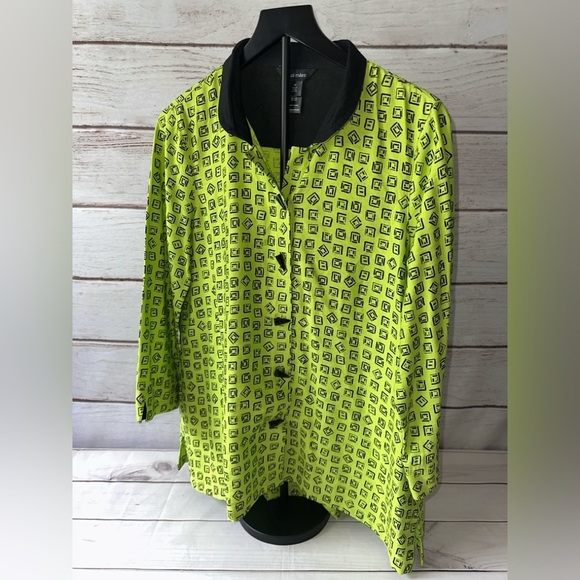 Ali Miles Lime Green Geometric Button-Up Shirt – Size Medium Unique Statement - Picture 1 of 6